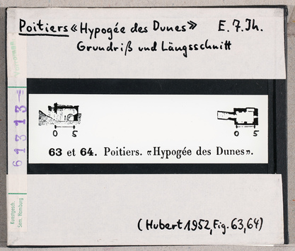 Vorschaubild Poitiers: Hypogée des Dunes. Hypogäum, Grundriss und Längsschnitt 